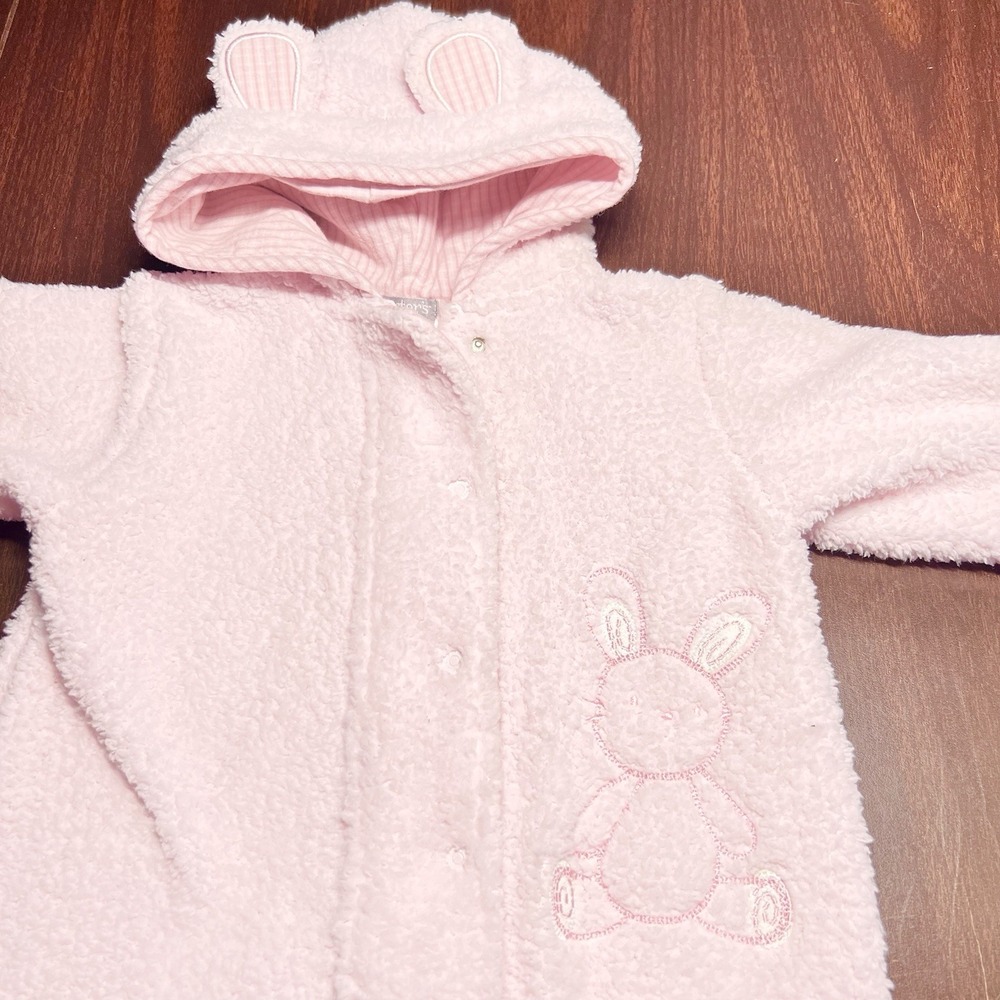 Vtg Carter's Baby Bunny Pram Snowsuit Girls 12M Pink Hooded Fleece NWT‎
